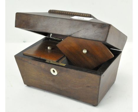 A 19th century Mahogany tea caddy of sarcophagus form, 20cm wide