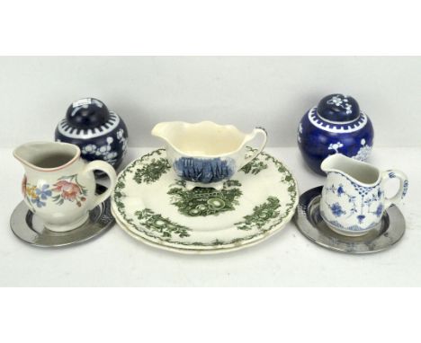 An assorted group of ceramic items, to include two similar Chinese lidded ginger jars