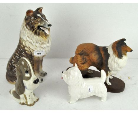 Four ceramic figures of dogs, including Beswick Collie (Rough) on stand