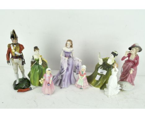 A collection of Royal Doulton, Royal Worcester and Sitzendorf figures (8)