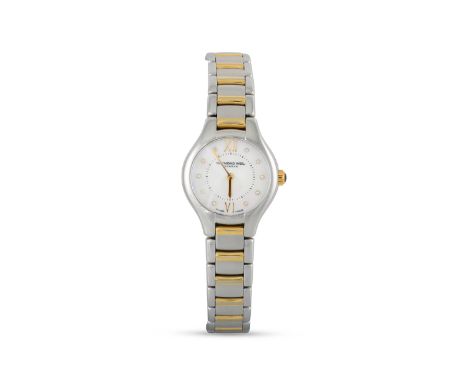 A LADY'S BI-METAL RAYMOND WEIL WRIST WATCH, mother-of-pearl dial, bracelet strap, boxed with spare links