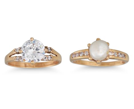 TWO 9CT GOLD DRESS RINGS, one pearl set