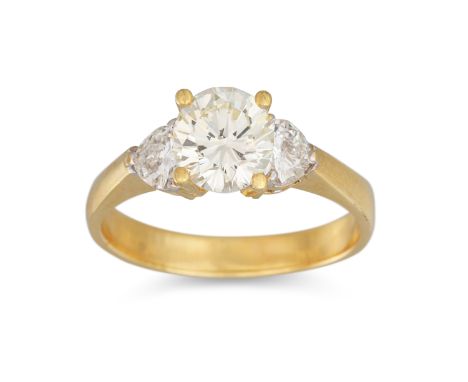 A DIAMOND SOLITAIRE RING, the brilliant cut diamond to heart shaped shoulders, mounted in 18ct yellow gold. Estimated: weight