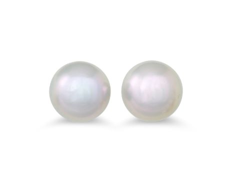 A PAIR OF CULTURED PEARL EARRINGS, of grey tones, mounted in 9ct white gold