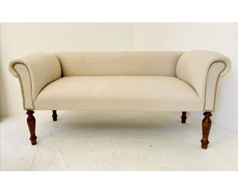 SOFA, 135cm W, French provincial style, neutral linen upholstered. 