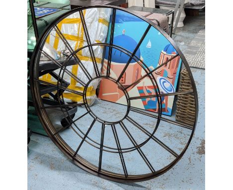 CIRCULAR ARCHITECTURAL WALL MIRROR, bronzed finish frame, 100cm. 