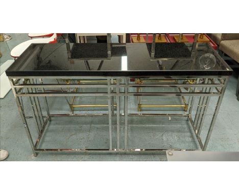 ANDREW MARTIN BLACK GEOMETRIC CONSOLE TABLE, 180cm x 140cm x 45cm. 