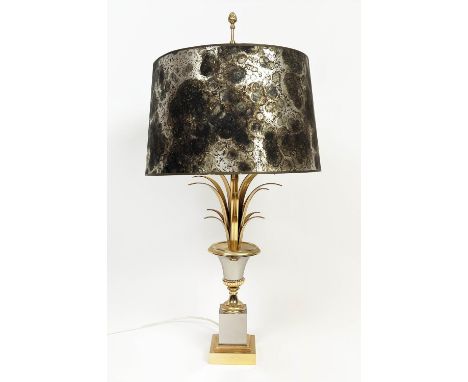 ATTRIBUTED TO MAISON CHARLES TABLE LAMP, French circa 1965, ormolu with original marbled shade, 75cm H. 
