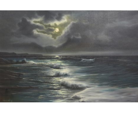Arnold Beardsley, Moonlight seascape, oil on canvas, signed lower left, 60 x 90cm        