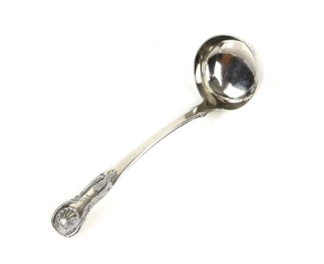 George IV Scottish silver ladle in Queen's pattern, with stag's head crest, by Adam Elder, Edinburgh 1830, 15 cm long        