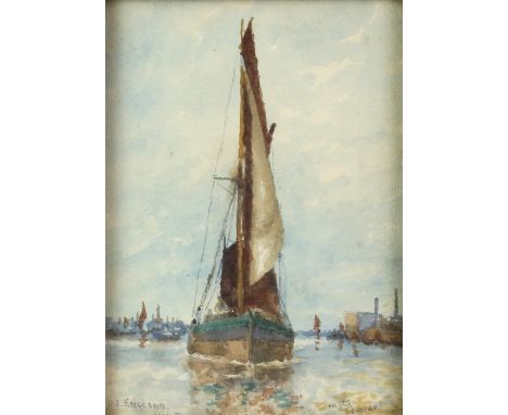 J England, British 20th century, 'On The Thames', signed and dated 1945, watercolour, 19.5cm x 14cm,        In lower right ha