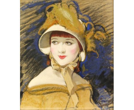 William Henry Barribal, British 1874-1952, portrait of a young woman wearing a bonnet, signed, gouache and pastel, inscribed 