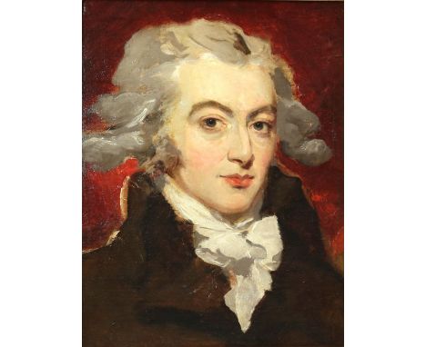 19th century English school, portrait of a young man, oil on canvas 42cm x 31.5cm,        Relined.Cracking to picture surface