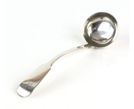 George IV Scottish silver ladle, by Cameron of Dundee 1821, with monogrammed terminal, 14.5 cm long,         