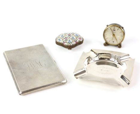 Modern silver ashtray, square with capped corners and engine-turned decoration to borders, by Lanson Ltd, Birmingham 1962, 10