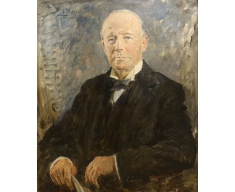 R G Eves, Portrait of The Right Hon. Viscount Runciman of Doxford, oil on canvas, signed top left, dated 1936 top right, bear