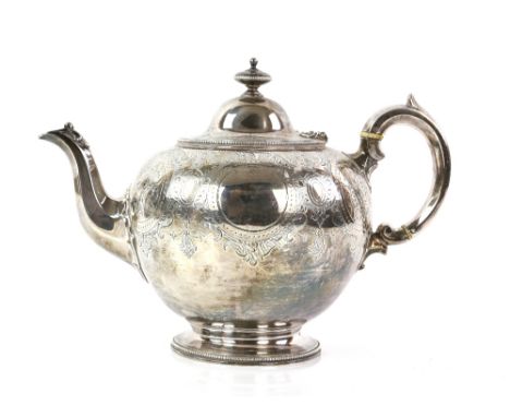 Victorian silver teapot with cartouches of engraved floral decoration, by Edward &amp; John Barnard, London, 1861, gross weig