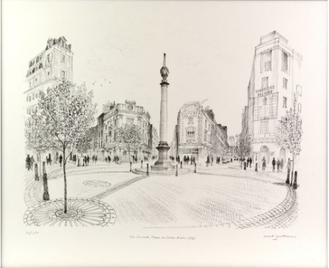 Two David Gentleman signed limited edition prints, comprising 'The Sundial Pillar at Seven Dials, 1989', 71/150, 49.5cm x 60.