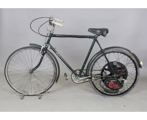 An Elswick Hopper gentleman's bicycle, green, with Cyclemaster hub two-stroke engine (no V5 registration document).Buyer’s Pr