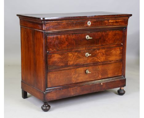 A 19th century French Louis Phillipe mahogany commode, fitted with four drawers, height 96cm, width 116cm, depth 58cm.Buyer’s