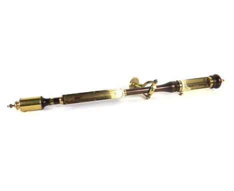 A reproduction brass mounted ships barometer, on a gimbal mount, marked 'Burke & Jones, Bristol No. 266' length 100cm     CON