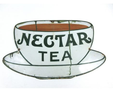 An enamel advertising sign for Nectar tea in the form of tea cup and saucer 