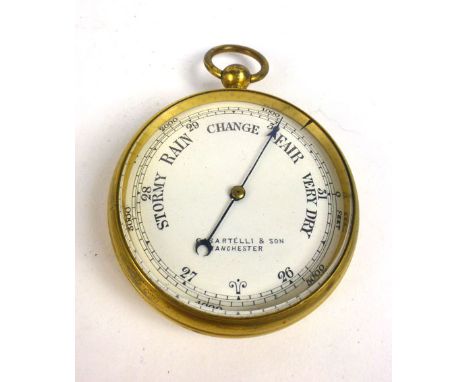 A brass cased pocket barometer, marked Casartelli & Son Manchester to face, d. 6.5cm 