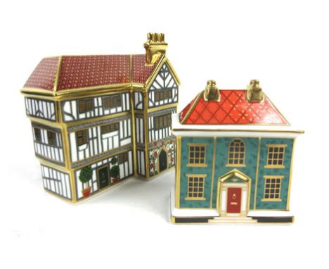 A cased Royal Crown Derby paperweight modelled as 'The Mulberry Hall Shop' by Hugh Gibson, 233/500, with c.o.a., h. 11 cm, to