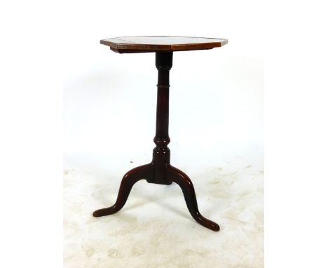 An 18th century oak tripod table, the octagonal top on turned column. h. 67 cm, dia 47 cm   CONDITION REPORT:  Top and base p