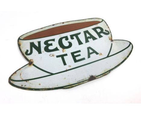An enamel advertising sign for Nectar tea in the form of tea cup and saucer 