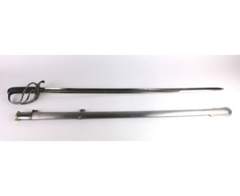 A Victorian 1821 pattern Light Cavalry Officers sword, with fish skin and wire grip, half basket three bar hilt, circular bra