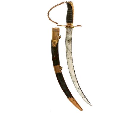 A GEORGIAN NAVAL DIRK, 36cm sharply curved blade decorated with scrolling foliage and a figure of Britannia, regulation coppe