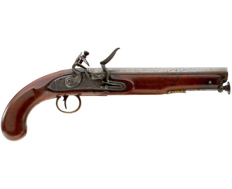 A .650 CALIBRE FLINTLOCK OFFICER'S PISTOL BY WILKINSON &amp; SON, 9inch barrel engraved LONDON, pitting, border engraved step