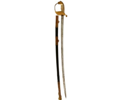 AN IMPERIAL GERMAN NAVAL OFFICER'S SWORD, 77.5cm blade etched with scrolling foliage, naval scenes and crowned fouled anchors