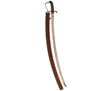 A GEORGIAN FLANK OFFICER'S SWORD, 81.5cm curved blade, double edged towards the tip, regulation steel stirrup hilt with Greek