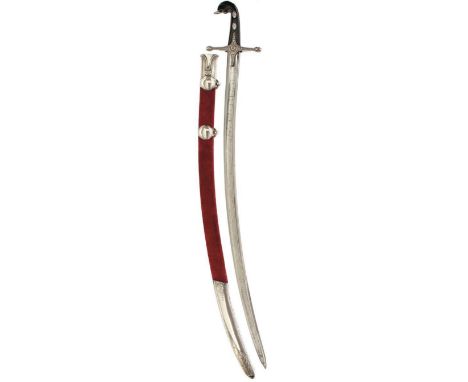 A GEORGIAN SILVER MOUNTED CAVALRY OFFICER'S MAMELUKE, 83.5cm curved fullered blade, sharpened for use, characteristic silver 