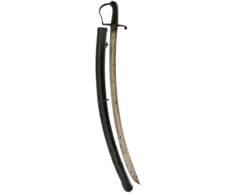 A 1796 PATTERN LIGHT CAVALRY OFFICER'S SWORD, 83.75cm curved blade, regulation steel stirrup hilt, wire bound black painted g