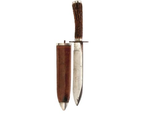A LARGE VICTORIAN BOWIE KNIFE 24.5cm blade retaining most of its original polish, some staining, large oval guard, the natura