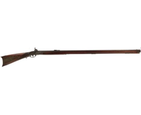 A RARE 36-BORE ENGLISH MADE PERCUSSION KENTUCKY RIFLE BY BROOK, 45.75inch sighted barrel fitted with pivoting ladder sights, 