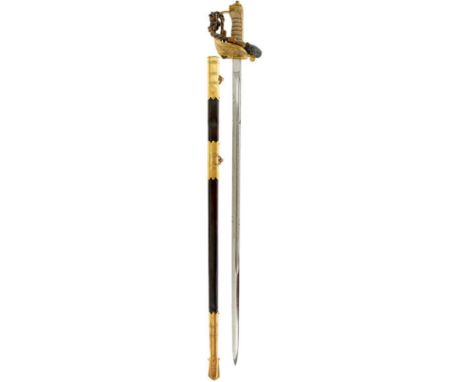 A NAVAL OFFICER'S SWORD, 80.5cm blade etched with scrolling foliage, crowned fouled anchor and crowned Royal arms, regulation