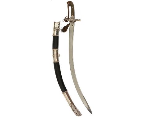 THE MAJOR GEORGE CUNNINGHAM 2ND ROHILLA CAVALRY EAST INDIA COMPANY PRESENTATION SWORD, 73cm sharply curved clipped back T-sec