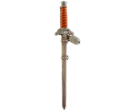 A THIRD REICH ARMY OFFICER'S DAGGER, 25.5cm flattened diamond section blade, regulation plated hilt, spirally fluted orange c