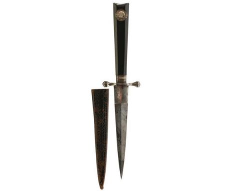 A 19TH CENTURY MOMENTO MORI STILETTO OR DAGGER, 13cm flattened diamond section blade decorated with an angel and sickle motif