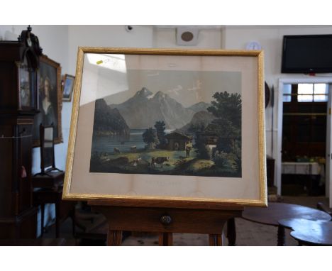 A print of the old church in Dover Castle Kent with details to the lower section.  7 by 10½ ins.  In an ebonised frame, a col