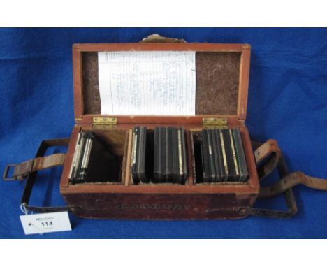 Case of magic lantern slides, appearing mainly to be topographical.  The box marked: Cadbury.(B.P. 24% incl. VAT)
