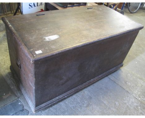 Large early 20th Century stained pine trunk with metal carrying handles.(B.P. 24% incl. VAT)