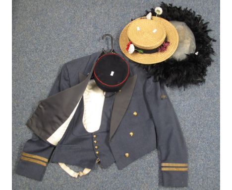 RAF officers mess jacket with backless waistcoat and RAF pilot officers cadet cap. Made by Moss bros Ltd, Covent Garden. Toge