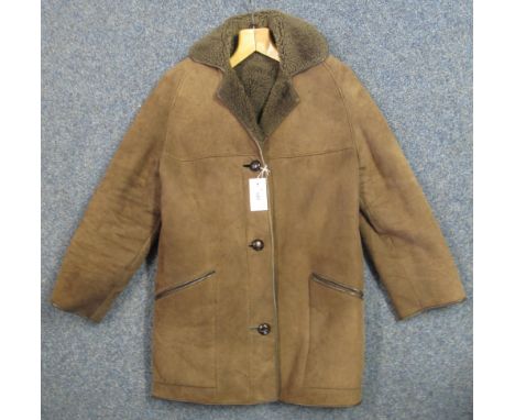 Vintage brown sheepskin coat with leather piping and buttons. made by Deybridge, Somerset, size 40. (B.P. 24% incl. VAT) 