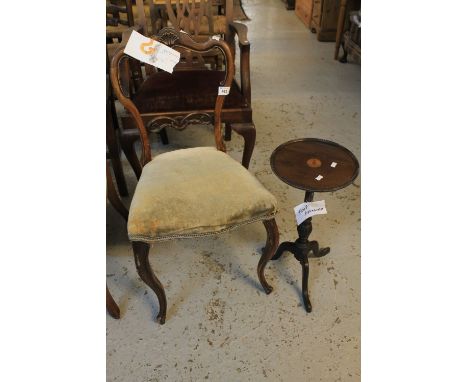 Victorian mahogany serpentine bedroom chair, together with Edwardian, inlaid tripod wine table. (2)(B.P. 24% incl. VAT)