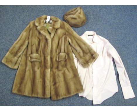 Vintage light brown/blonde short mink fur coat with matching hat. Also includes a pale pink vintage St Michaels shirt and a l
